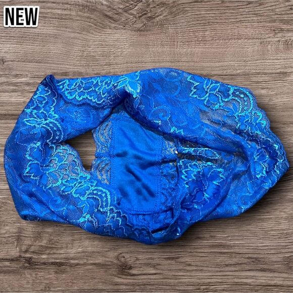 New Women's Soft Sexy Lace Blue Cheeky Panty - Size Small - Picture 4 of 5